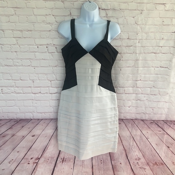 NWOT BCBGMAXAZRIA Canvas strips satin mini dress size 8 - Picture 3 of 9